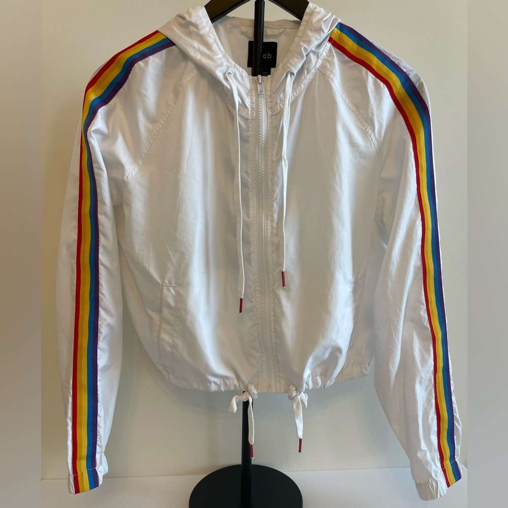 White Light Windbreaker Jacket with Rainbow Stripes